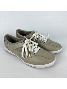 Keds Prestige Womens Sneaker OrthoLite Stone Tan Leather Lace Up Shoes size 9